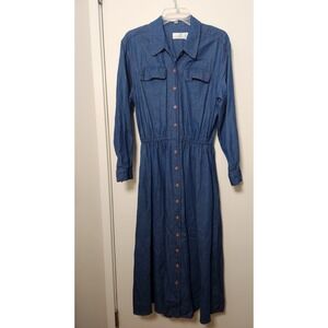 Liz Claiborne Sport Denim‎ Shirtdress Plaid Buttons Stitching Prairie Western 8